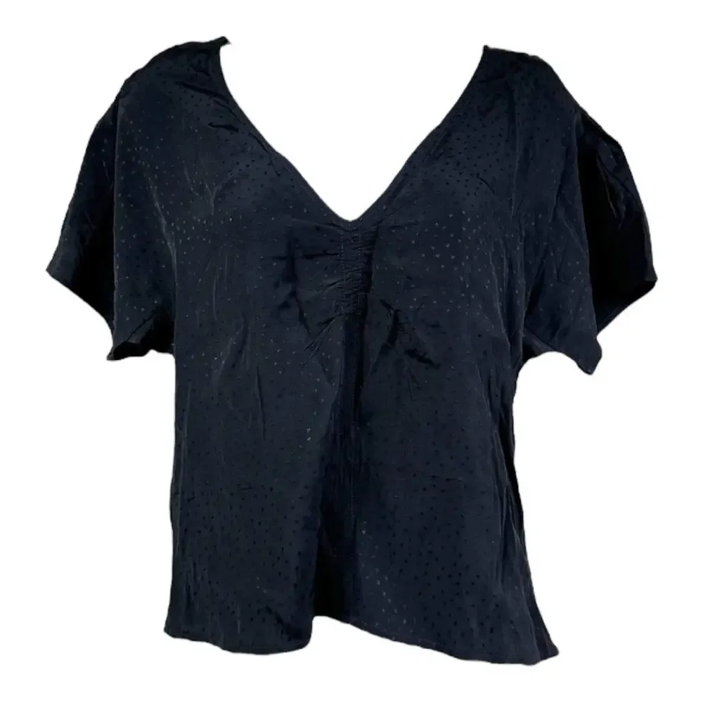 Madewell Puff-Sleeve Top in Floral Jacquard in black size 10